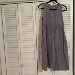 Peplum & Co. Blue gray midi linen dress.